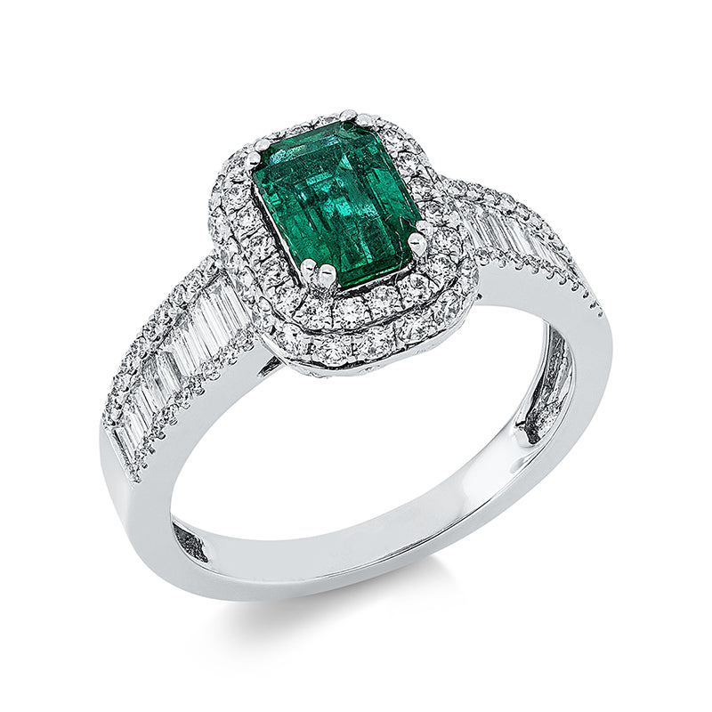 Ring mit Smaragd  aus 750/-18 Karat Weißgold mit 96 Diamanten 0