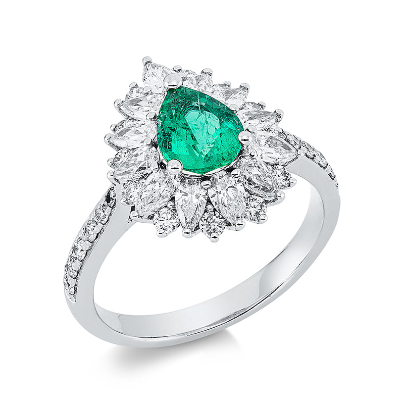 Ring mit Smaragd  aus 750/-18 Karat Weißgold mit 36 Diamanten 1