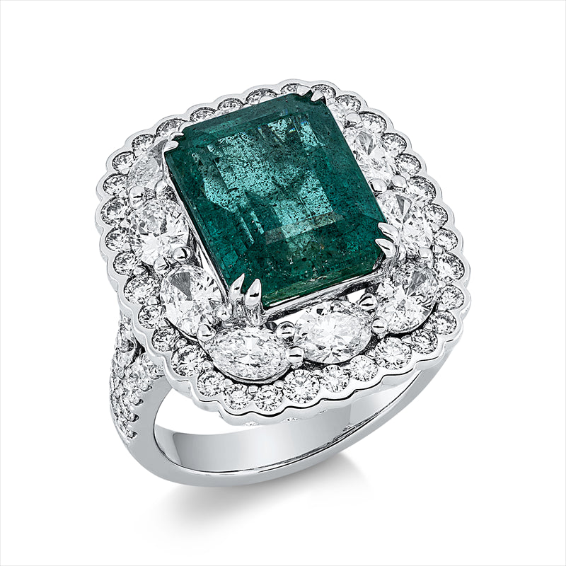 Ring mit Smaragd  aus 750/-18 Karat Weißgold mit 68 Diamanten 2