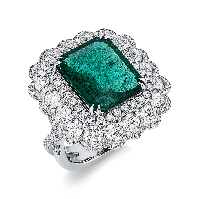 Ring mit Smaragd  aus 750/-18 Karat Weißgold mit 142 Diamanten 3