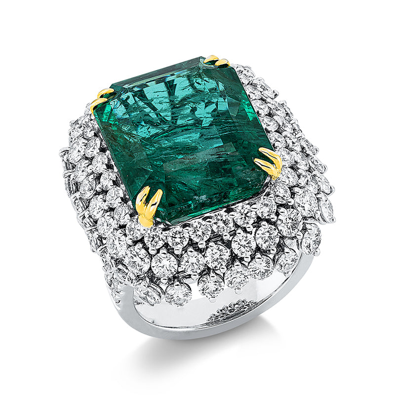 Ring mit Smaragd  aus 750/-18 Karat Weißgold / Gelbgold mit 108 Diamanten 4