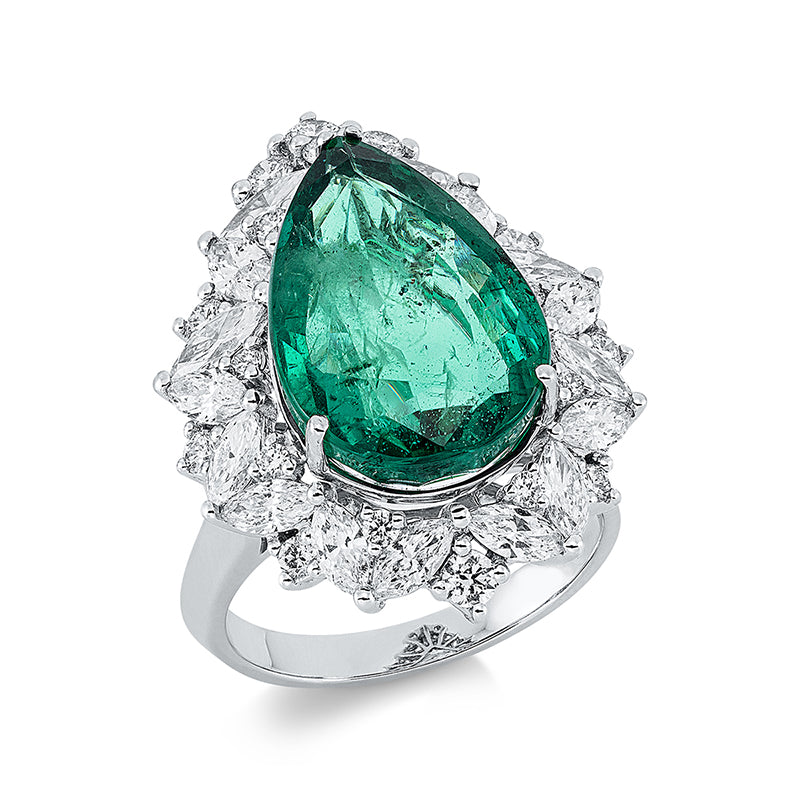 Ring mit Smaragd  aus 750/-18 Karat Weißgold mit 27 Diamanten 2