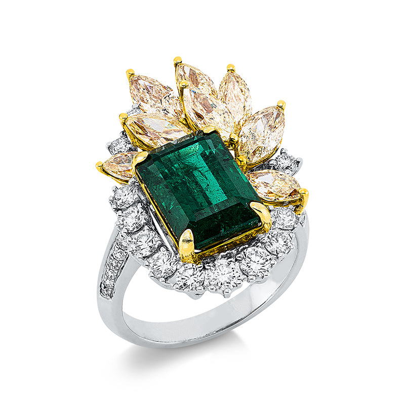 Ring mit Smaragd  aus 750/-18 Karat Weißgold / Gelbgold mit 44 Diamanten 3