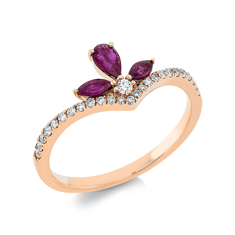 Ring mit Rubin  aus 750/-18 Karat Rotgold mit 26 Diamanten 0