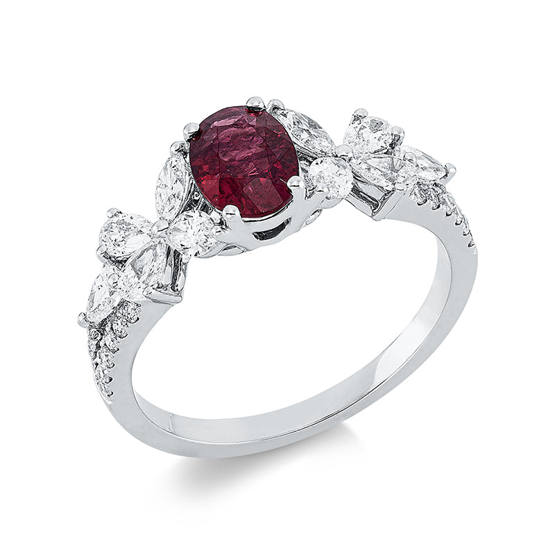 Ring mit Rubin  aus 750/-18 Karat Weißgold mit 34 Diamanten 0