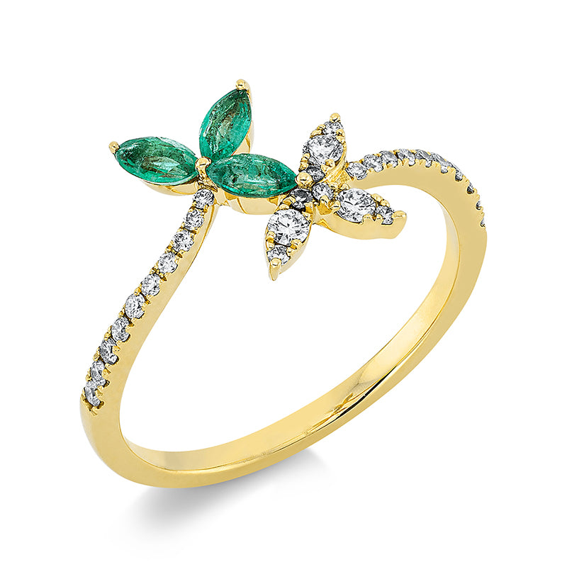 Ring mit Smaragd  aus 750/-18 Karat Gelbgold mit 29 Diamanten 0