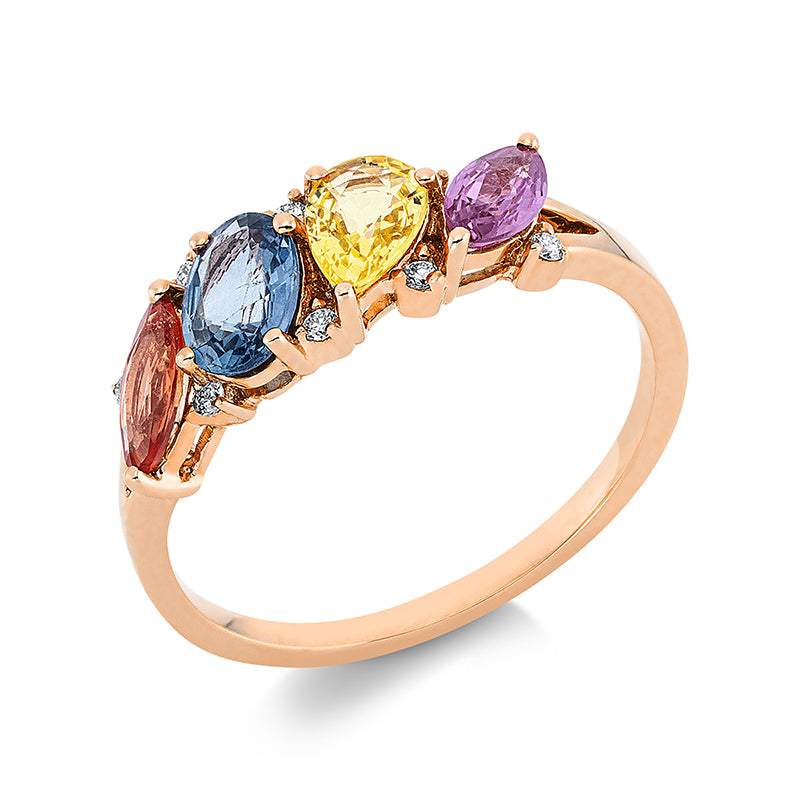 Ring mit Saphir  aus 750/-18 Karat Rotgold mit 8 Diamanten 0