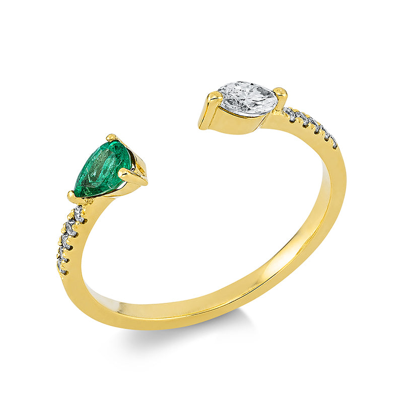 Ring mit Smaragd  aus 750/-18 Karat Gelbgold mit 11 Diamanten 0