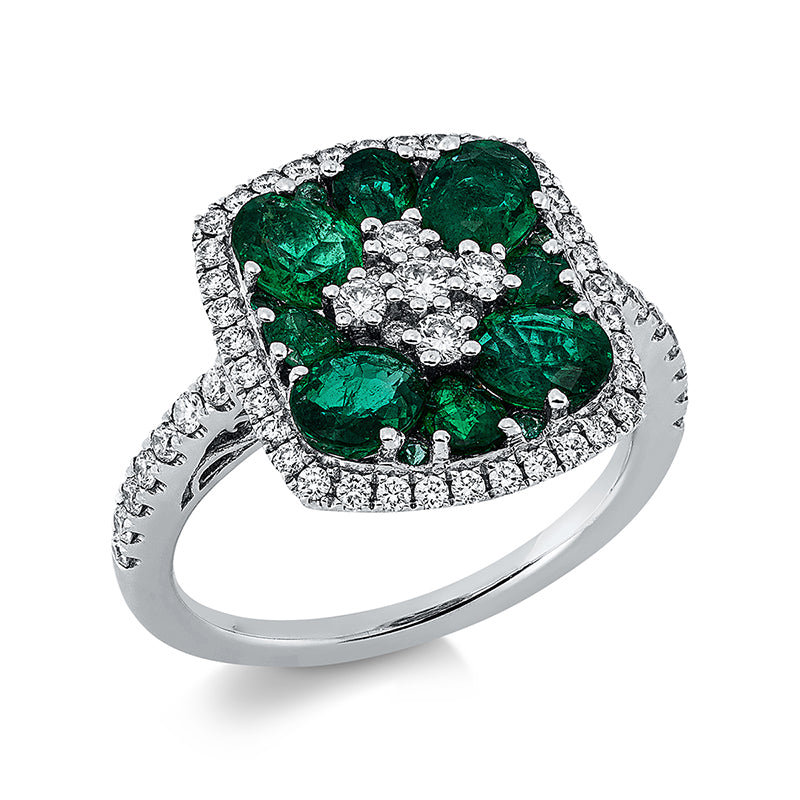 Ring mit Smaragd  aus 750/-18 Karat Weißgold mit 59 Diamanten 0