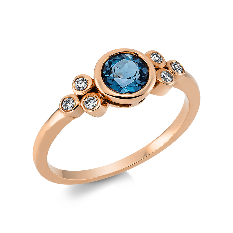Ring mit Topas  aus 750/-18 Karat Rotgold mit 6 Diamanten 0