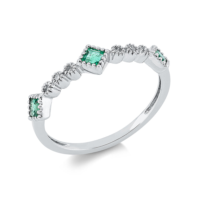 Ring mit Smaragd  aus 750/-18 Karat Weißgold mit 6 Diamanten 0