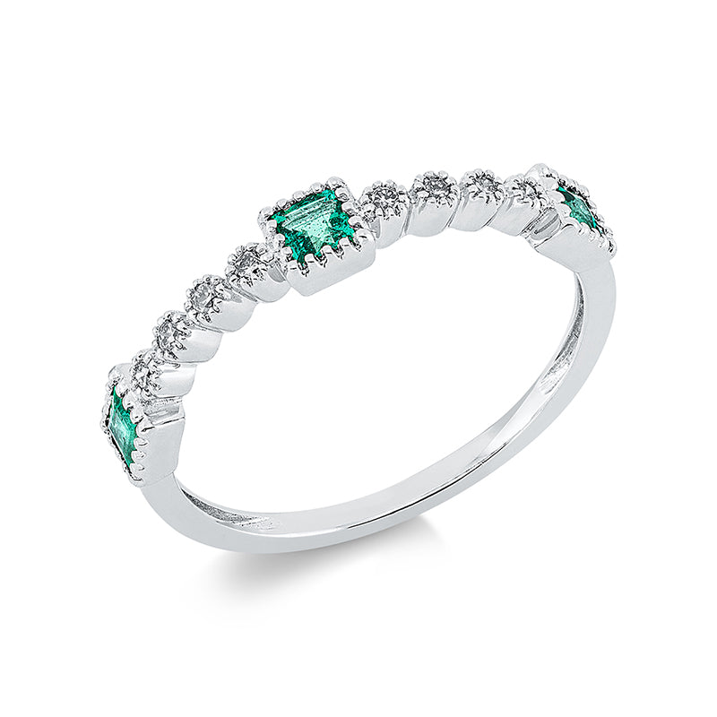 Ring mit Smaragd  aus 750/-18 Karat Weißgold mit 8 Diamanten 0