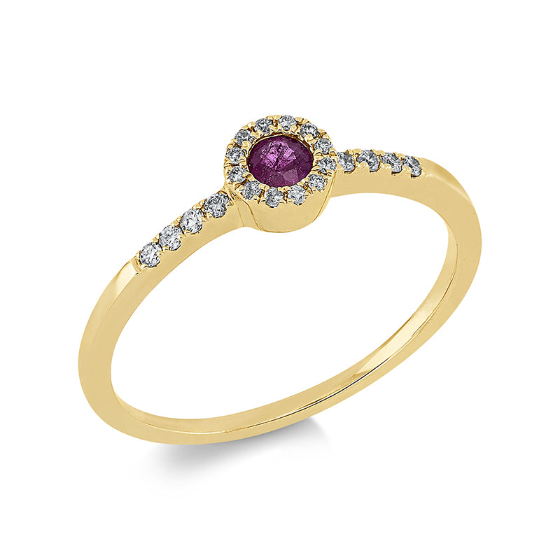 Ring mit Rubin  aus 750/-18 Karat Gelbgold mit 20 Diamanten 0