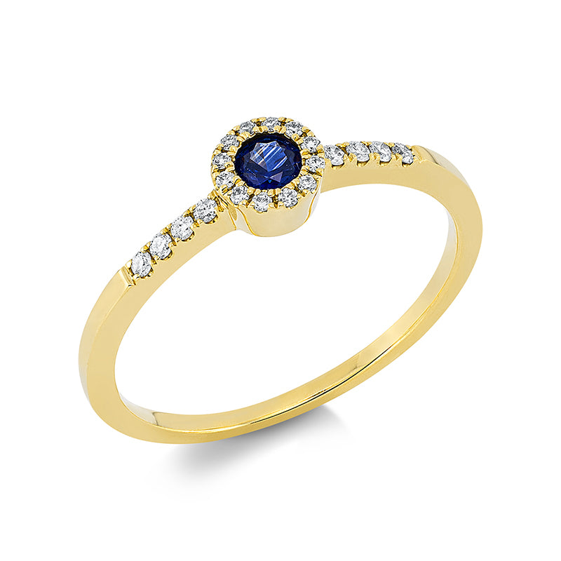 Ring mit Saphir  aus 750/-18 Karat Gelbgold mit 20 Diamanten 0