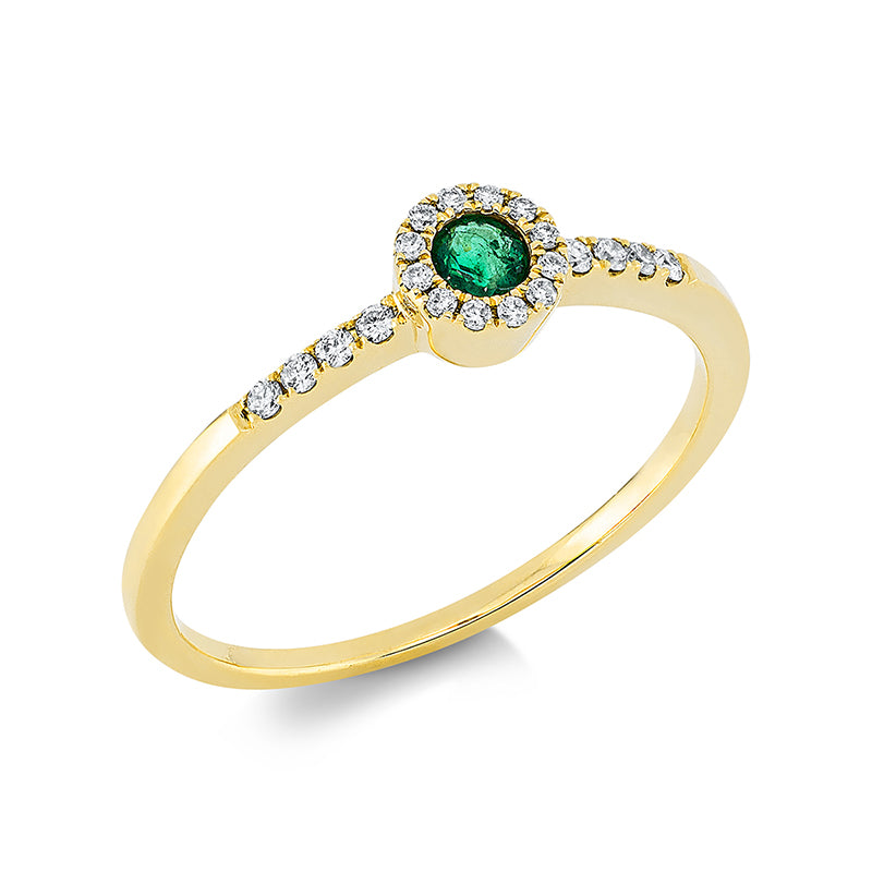 Ring mit Smaragd  aus 750/-18 Karat Gelbgold mit 20 Diamanten 0
