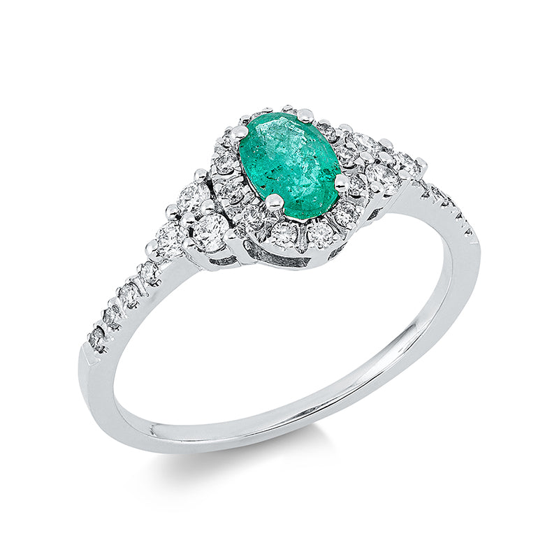 Ring mit Smaragd  aus 750/-18 Karat Weißgold mit 26 Diamanten 0