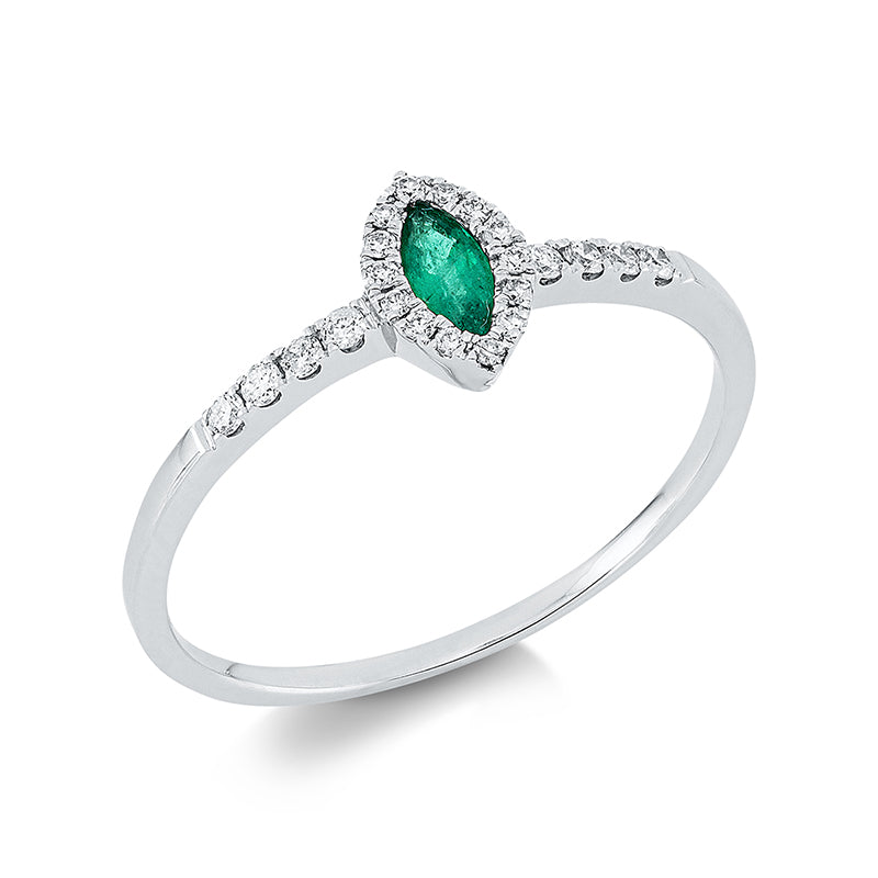 Ring mit Smaragd  aus 750/-18 Karat Weißgold mit 22 Diamanten 0