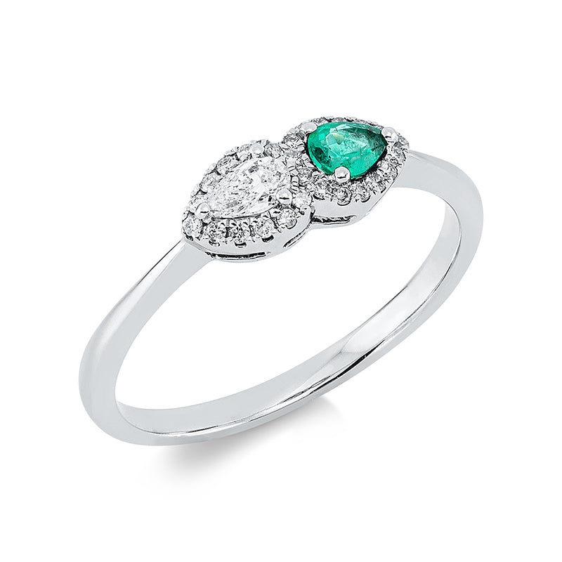 Ring mit Smaragd  aus 750/-18 Karat Weißgold mit 27 Diamanten 0