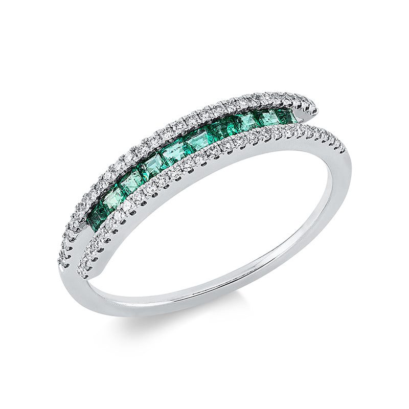 Ring mit Smaragd  aus 750/-18 Karat Weißgold mit 56 Diamanten 0