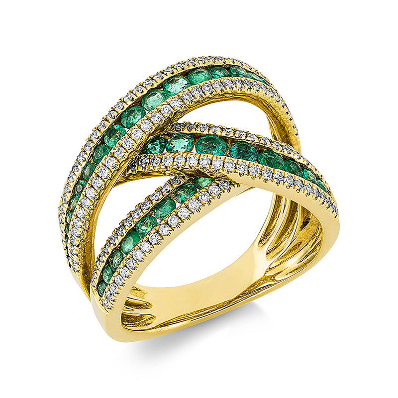 Ring mit Smaragd  aus 750/-18 Karat Gelbgold mit 188 Diamanten 0