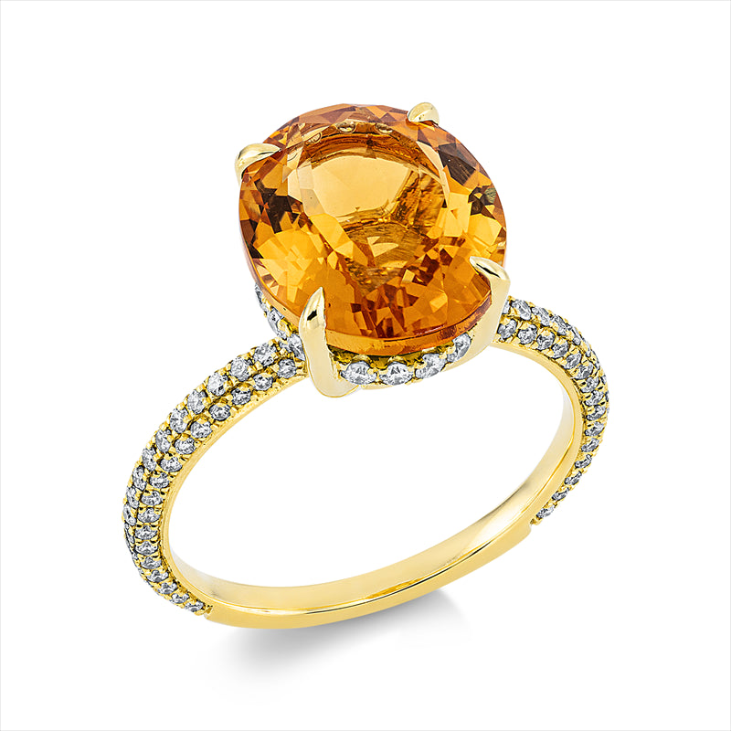 Ring mit Citrin  aus 750/-18 Karat Gelbgold mit 122 Diamanten 0