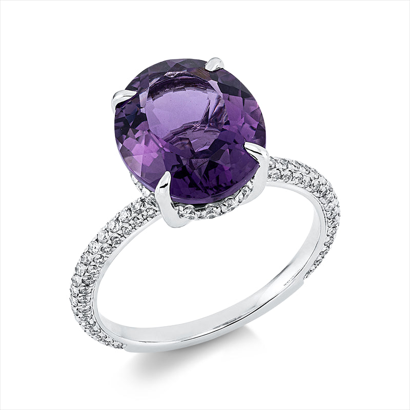 Ring mit Amethyst  aus 750/-18 Karat Weißgold mit 122 Diamanten 0