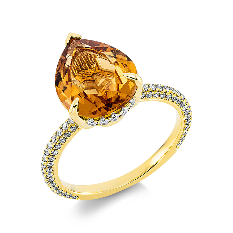 Ring mit Citrin  aus 750/-18 Karat Gelbgold mit 121 Diamanten 0