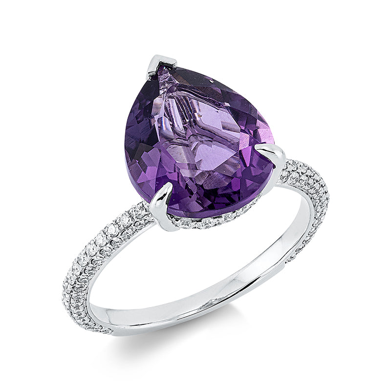 Ring mit Amethyst  aus 750/-18 Karat Weißgold mit 121 Diamanten 0