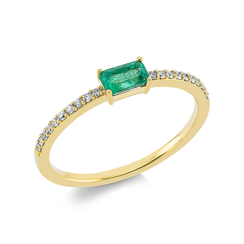 Ring mit Smaragd  aus 750/-18 Karat Gelbgold mit 20 Diamanten 0