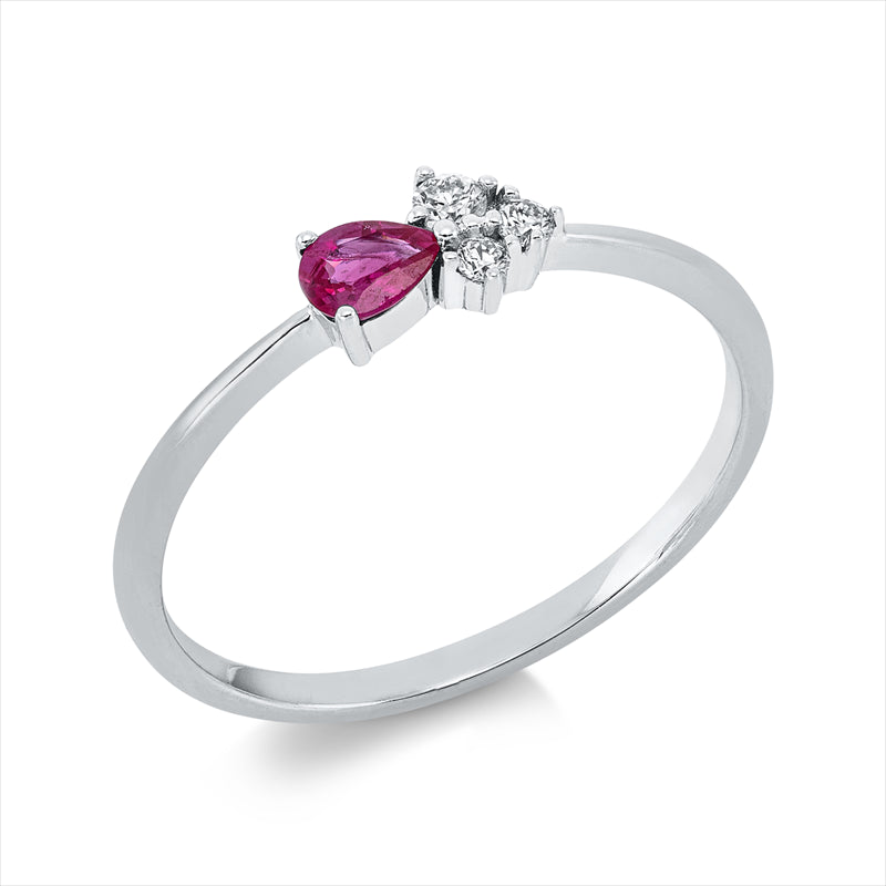 Ring mit Rubin  aus 750/-18 Karat Weißgold mit 3 Diamanten 0