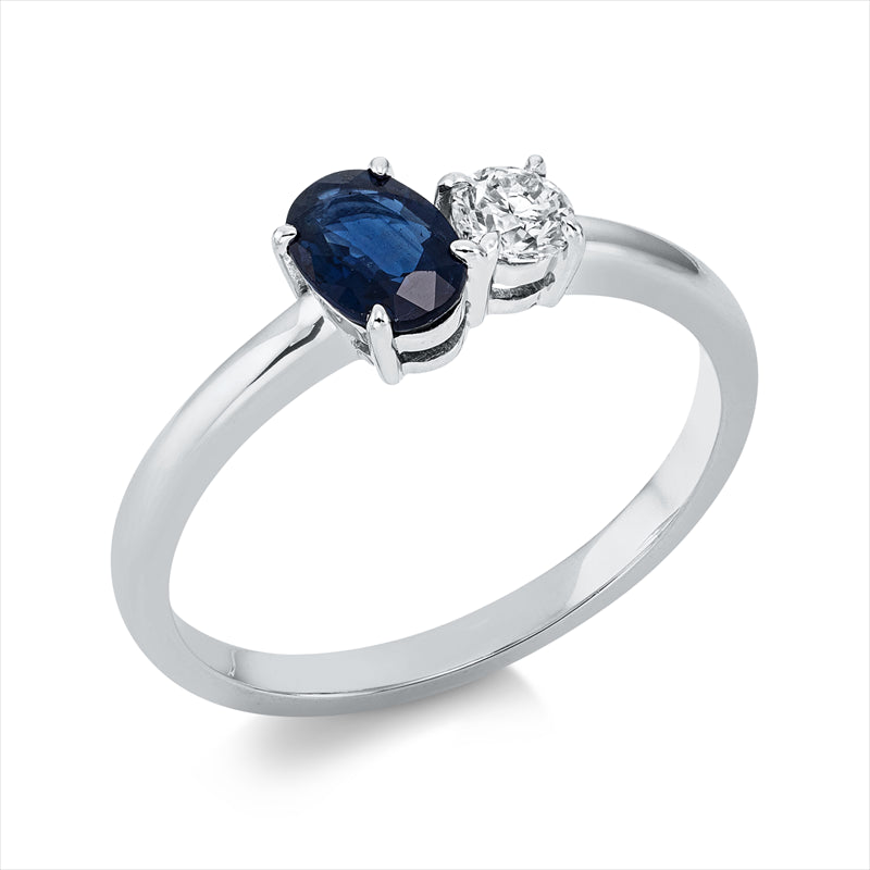 Ring mit Saphir  aus 750/-18 Karat Weißgold mit 1 Diamant 0