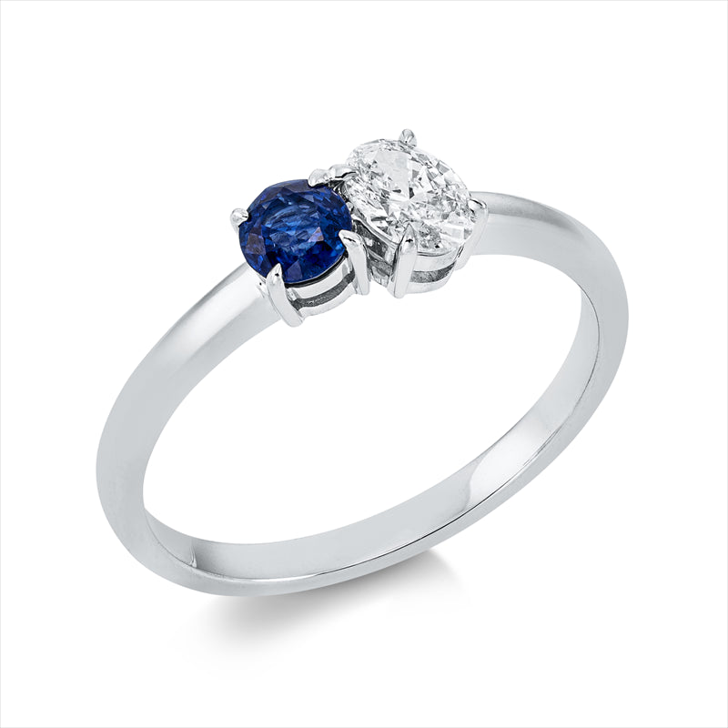 Ring mit Saphir  aus 750/-18 Karat Weißgold mit 1 Diamant 0