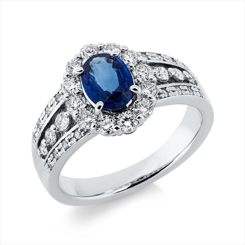 Ring mit Saphir  aus 900/-Platin Platin mit 34 Diamanten 0