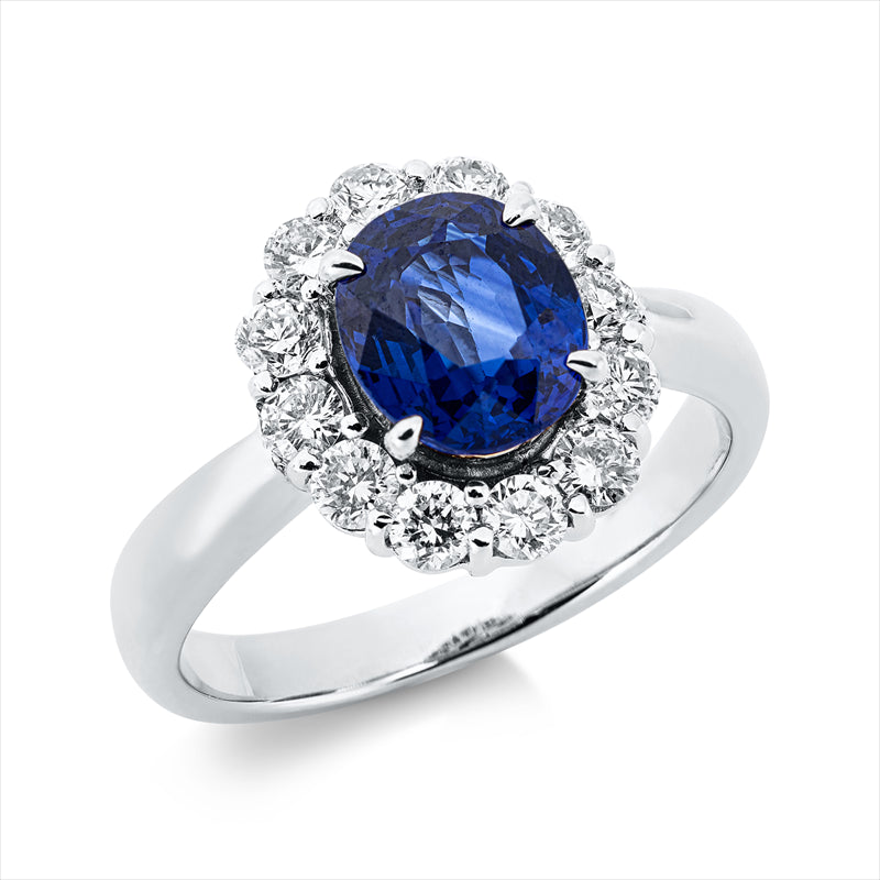 Ring mit Saphir  aus 900/-Platin Platin mit 12 Diamanten 0