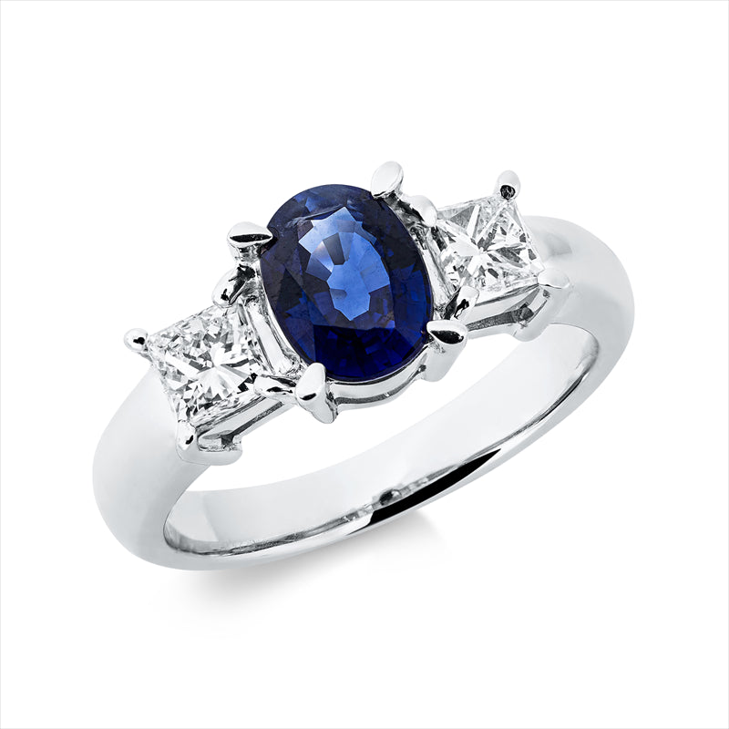 Ring mit Saphir  aus 900/-Platin Platin mit 2 Diamanten 0