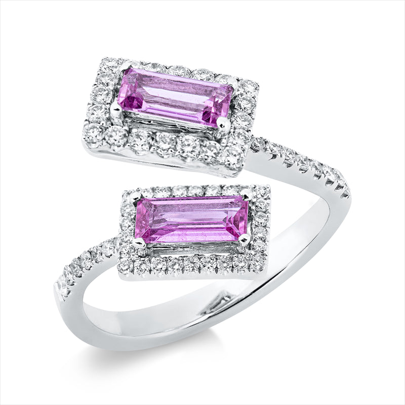 Ring mit Saphir  aus 750/-18 Karat Weißgold mit 61 Diamanten 0