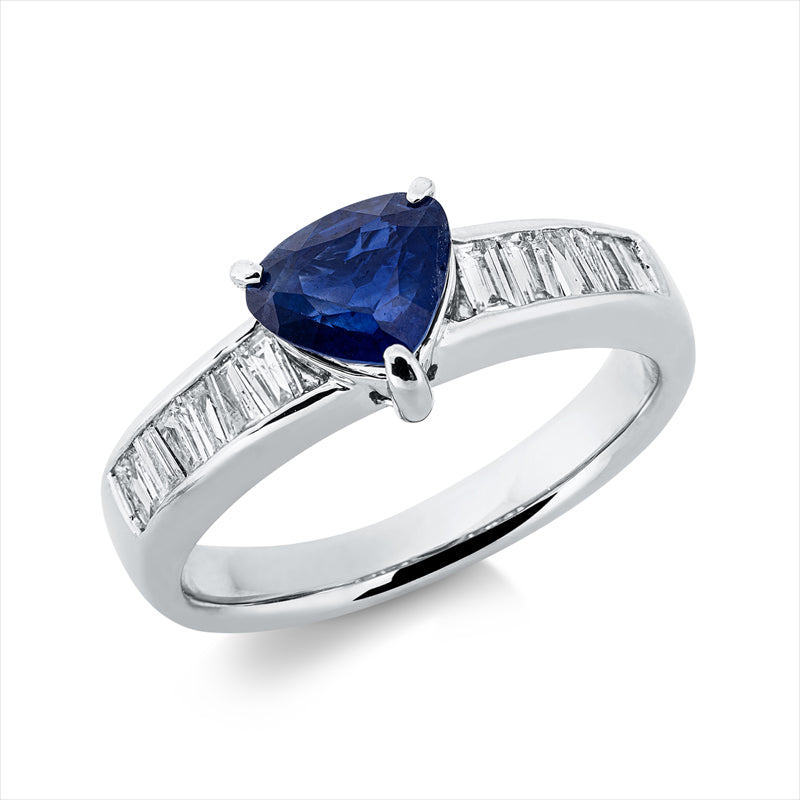 Ring mit Saphir  aus 900/-Platin Platin mit 16 Diamanten 0