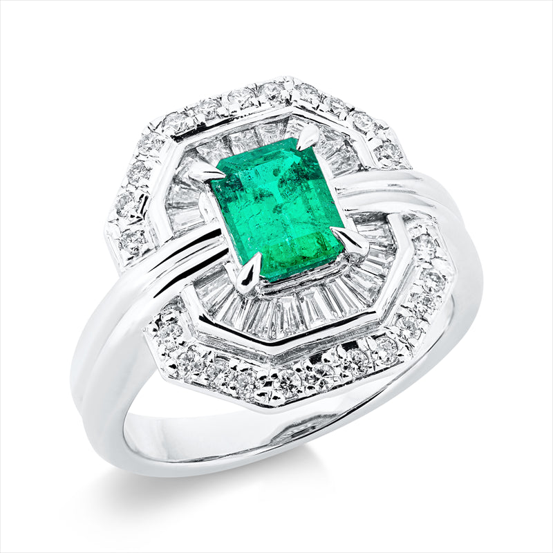 Ring mit Smaragd  aus 900/-Platin Platin mit 42 Diamanten 0