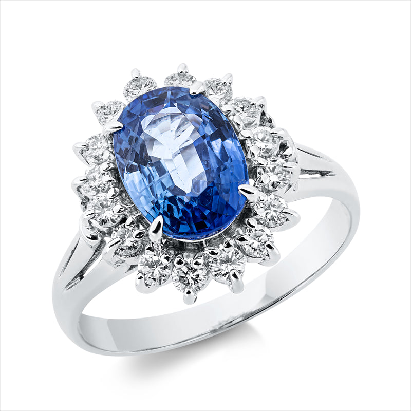 Ring mit Saphir  aus 900/-Platin Platin mit 16 Diamanten 0