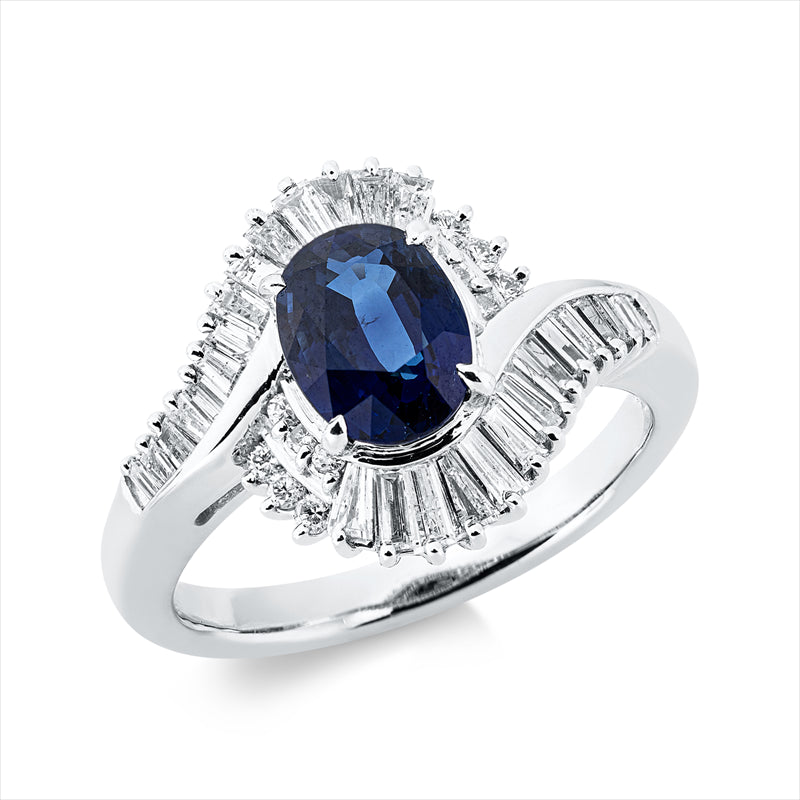 Ring mit Saphir  aus 900/-Platin Platin mit 40 Diamanten 0