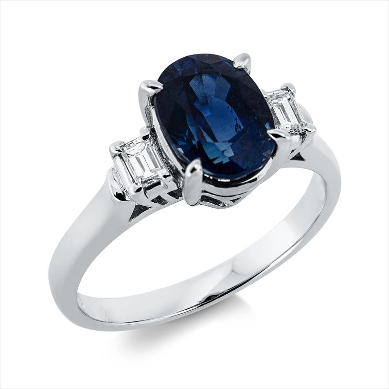 Ring mit Saphir  aus 900/-Platin Platin mit 2 Diamanten 0