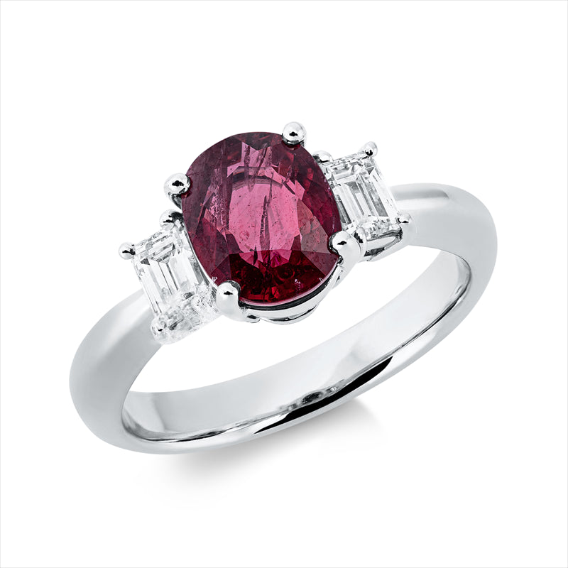 Ring mit Rubin  aus 900/-Platin Platin mit 2 Diamanten 0