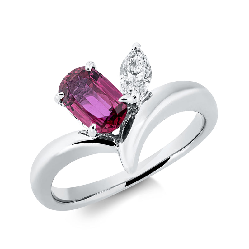 Ring mit Rubin  aus 900/-Platin Platin mit 1 Diamant 0