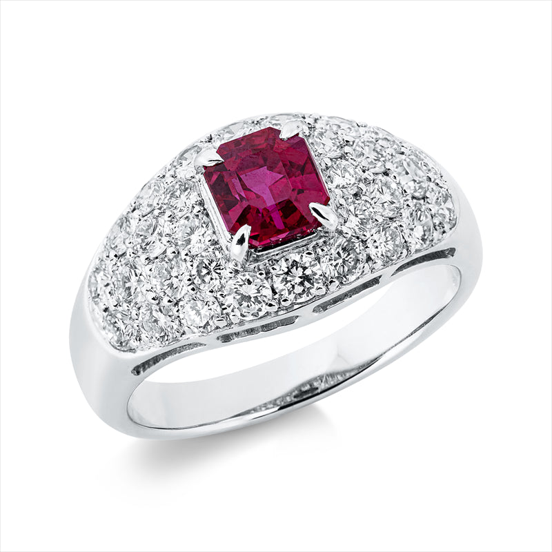 Ring mit Rubin  aus 900/-Platin Platin mit 30 Diamanten 1