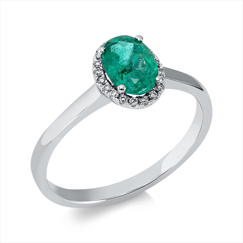 Ring mit Smaragd  aus 750/-18 Karat Weißgold mit 20 Diamanten 0