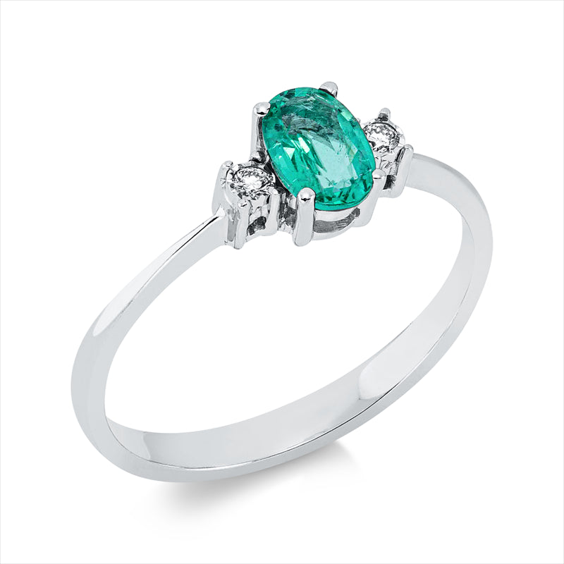 Ring mit Smaragd  aus 750/-18 Karat Weißgold mit 2 Diamanten 0