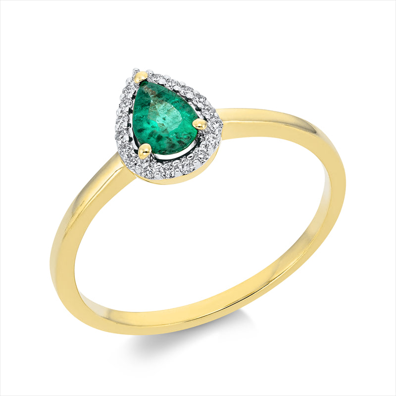 Ring mit Smaragd  aus 750/-18 Karat Gelbgold mit 18 Diamanten 0