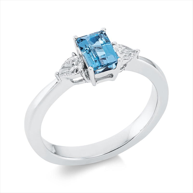 Ring mit Aquamarin  aus 750/-18 Karat Weißgold mit 2 Diamanten 0