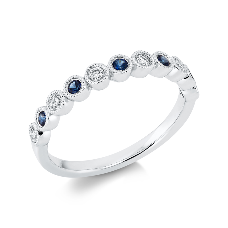 Ring mit Saphir  aus 750/-18 Karat Weißgold mit 6 Diamanten 0