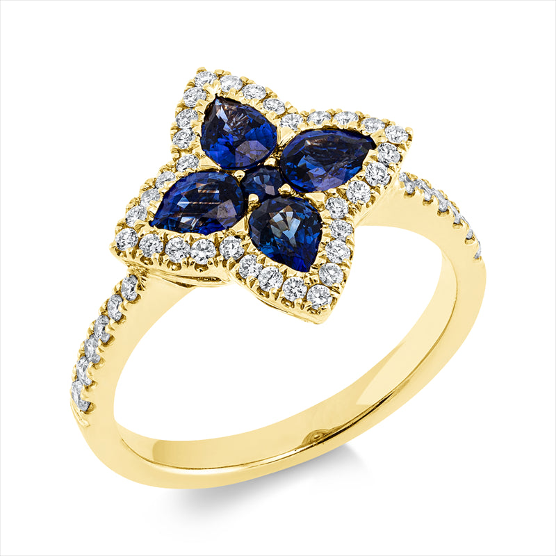 Ring mit Saphir  aus 750/-18 Karat Gelbgold mit 44 Diamanten 0